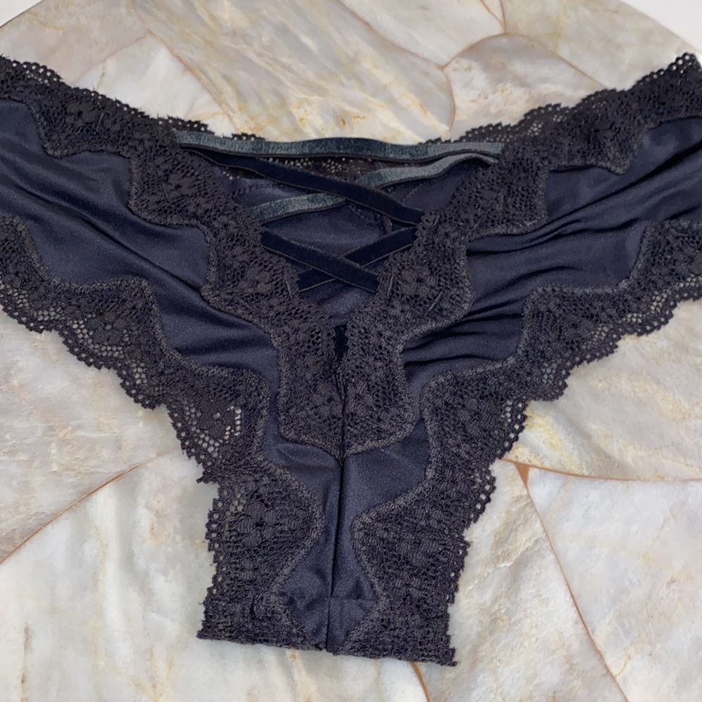 NEW Victorias Secret Lingerie Vintage Panty Thong Cheeky Lace Trim Grey